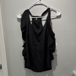 Charlotte Russe Black Asymmetrical Ruffled Tank Top